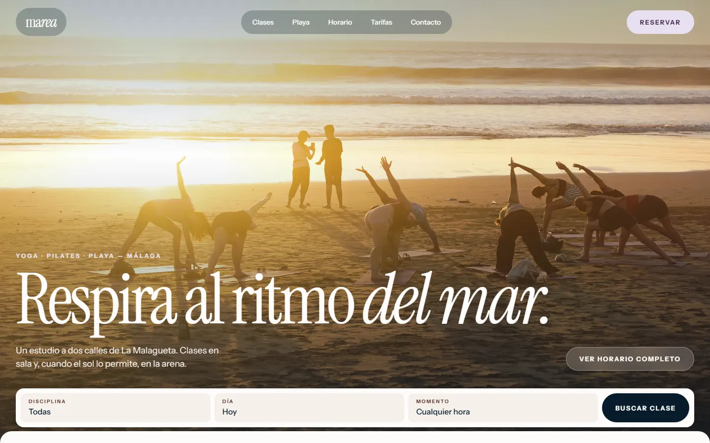 Marea: plantilla web soleada y costera para un estudio de yoga